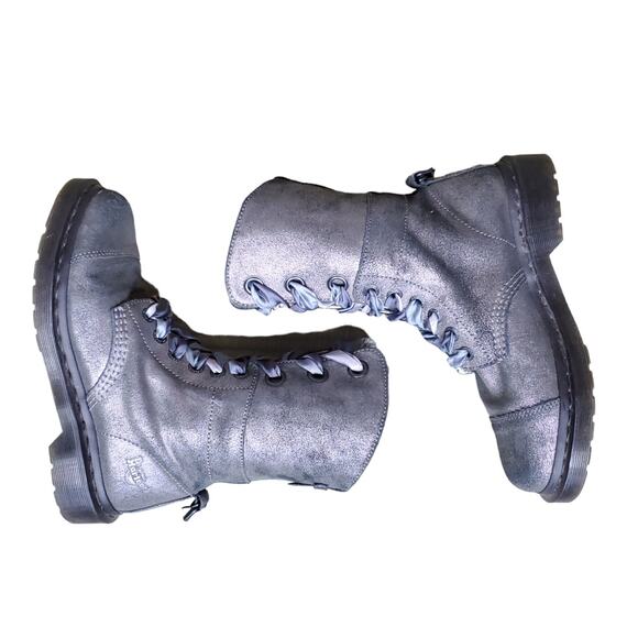Dr. Martens Metallic Silver Leather Aimilie Lace Up Foldover Boot Size 7 - Picture 9 of 12